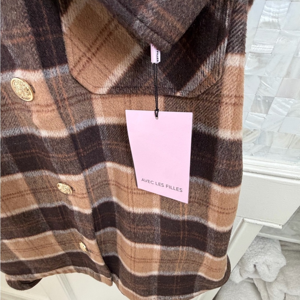 NWT new small Anthropologie avec les filles Plaid Button jacket shacket brown - Picture 6 of 16